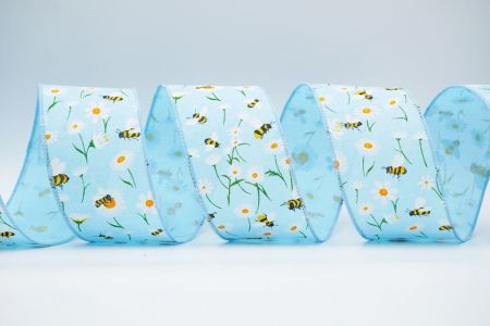 Весняний квітковий колекційний стрічка з бджолами_KF7489GC-12-216_синій